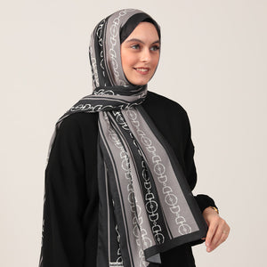 Pamuk İpek Şal - Zincir Desen - Siyah Gri