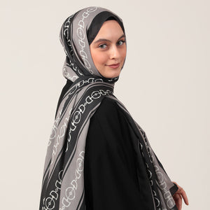 Pamuk İpek Şal - Zincir Desen - Siyah Gri