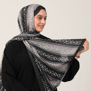 Pamuk İpek Şal - Zincir Desen - Siyah Gri