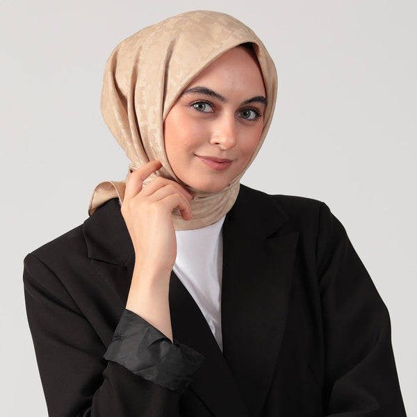 Pamuk Jakar - Büyük Kazayağı Desen Eşarp - Açık Vizon