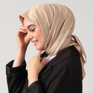 Pamuk Jakar - Büyük Kazayağı Desen Eşarp - Açık Vizon