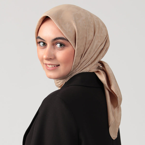 Pamuk Jakar - Büyük Kazayağı Desen Eşarp - Açık Vizon