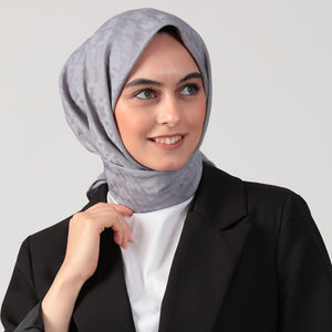 Pamuk Jakar - Büyük Kazayağı Desen Eşarp - Antrasit Mavi