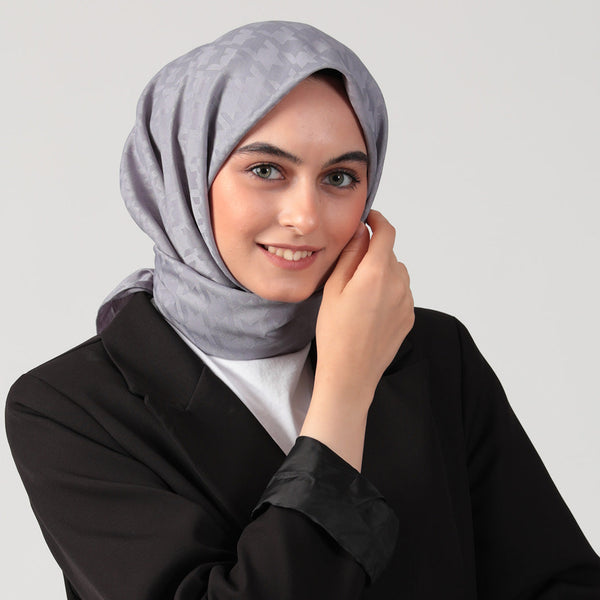 Pamuk Jakar - Büyük Kazayağı Desen Eşarp - Antrasit Mavi