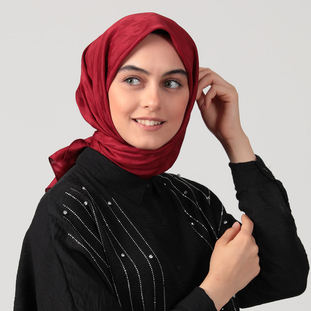 Pamuk Jakar - Büyük Kazayağı Desen Eşarp - Bordo