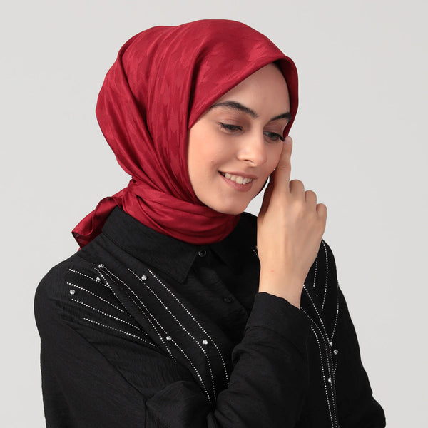 Pamuk Jakar - Büyük Kazayağı Desen Eşarp - Bordo