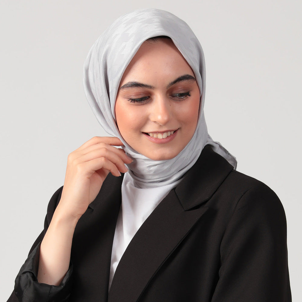 Pamuk Jakar - Büyük Kazayağı Desen Eşarp - Buz Beyazı