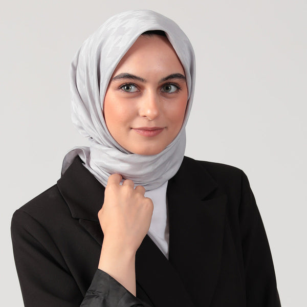 Pamuk Jakar - Büyük Kazayağı Desen Eşarp - Buz Beyazı