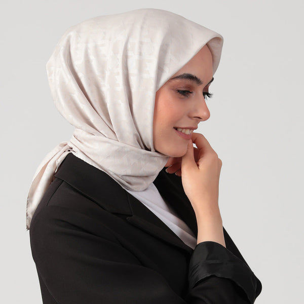 Pamuk Jakar - Büyük Kazayağı Desen Eşarp - Latte