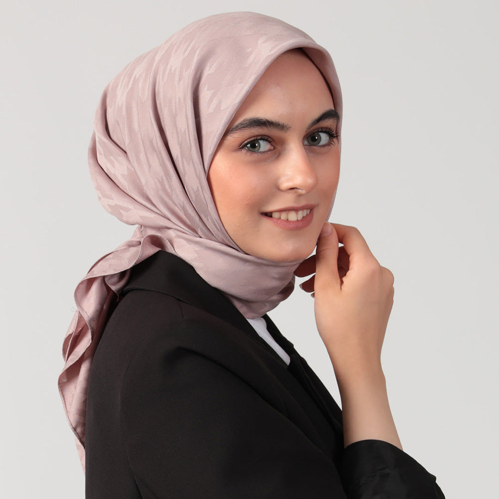 Pamuk Jakar - Büyük Kazayağı Desen Eşarp - Pudra