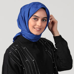 Pamuk Jakar - Büyük Kazayağı Desen Eşarp - Saks Mavi