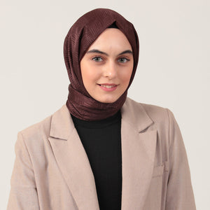 Pamuk Jakar Çizgi Desen Şal - Acı Kahve