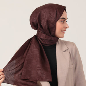 Pamuk Jakar Çizgi Desen Şal - Acı Kahve
