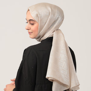 Pamuk Jakar Çizgi Desen Şal - Bej