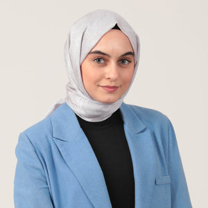 Pamuk Jakar Çizgi Desen Şal - Buz Beyazı