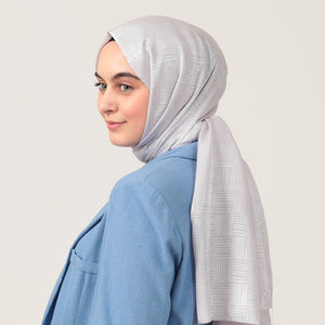 Pamuk Jakar Çizgi Desen Şal - Buz Beyazı