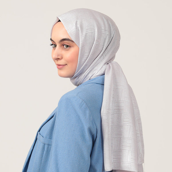 Pamuk Jakar Çizgi Desen Şal - Buz Beyazı