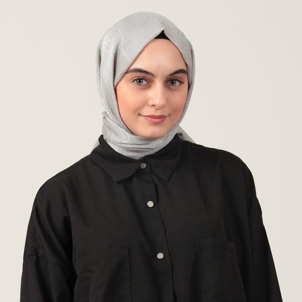 Pamuk Jakar Çizgi Desen Şal - Gri