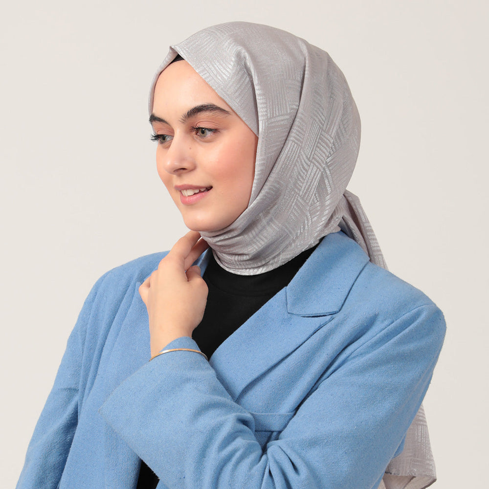 Pamuk Jakar Çizgi Desen Şal - Gümüş