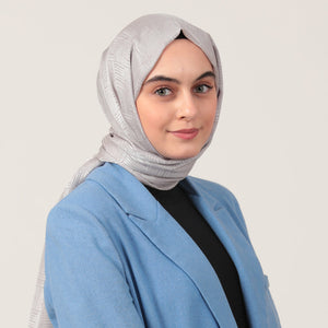 Pamuk Jakar Çizgi Desen Şal - Gümüş