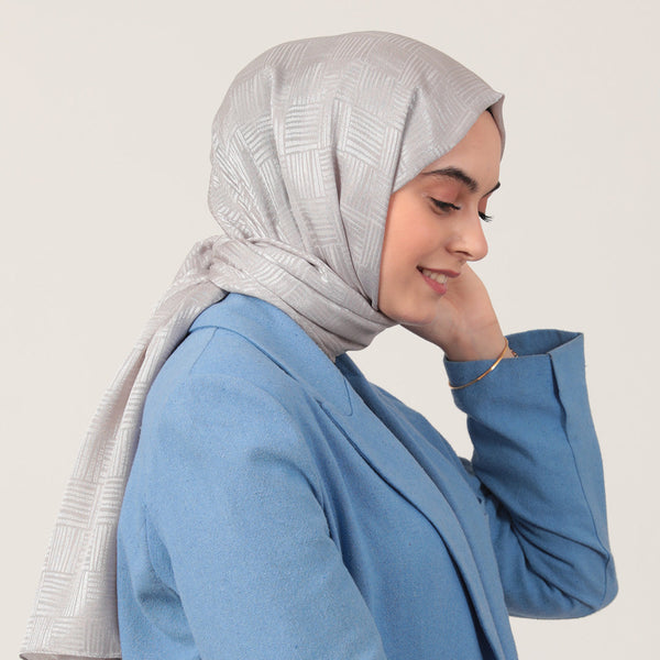 Pamuk Jakar Çizgi Desen Şal - Gümüş