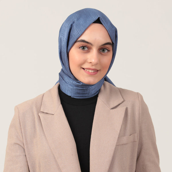 Pamuk Jakar Çizgi Desen Şal - İndigo