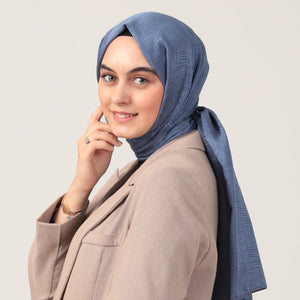 Pamuk Jakar Çizgi Desen Şal - İndigo