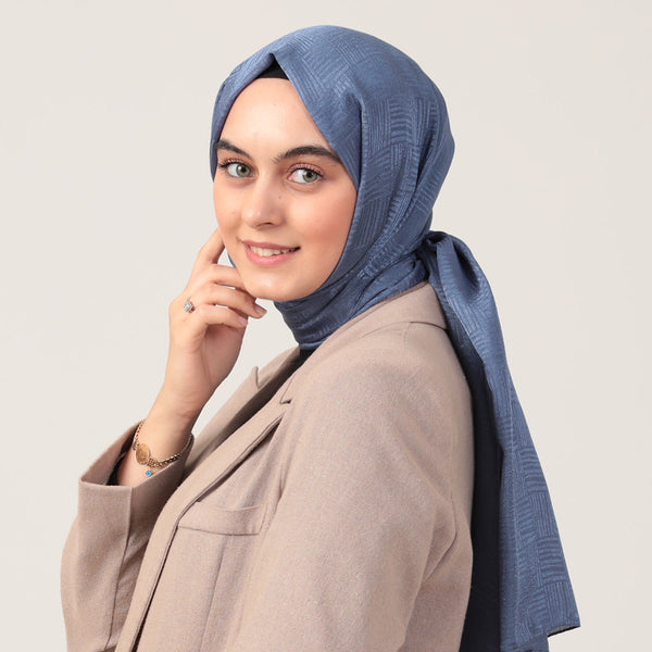 Pamuk Jakar Çizgi Desen Şal - İndigo