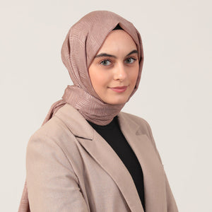 Pamuk Jakar Çizgi Desen Şal - Koyu Vizon