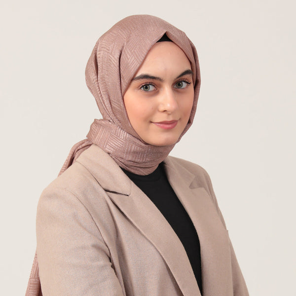 Pamuk Jakar Çizgi Desen Şal - Koyu Vizon