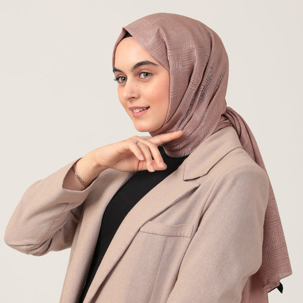 Pamuk Jakar Çizgi Desen Şal - Koyu Vizon