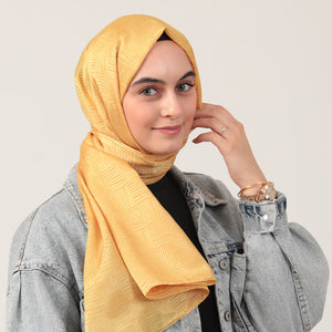 Pamuk Jakar Çizgi Desen Şal - Limon