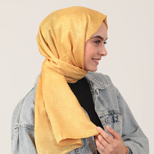 Pamuk Jakar Çizgi Desen Şal - Limon