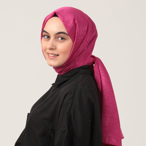 Pamuk Jakar Çizgi Desen Şal - Mürdüm