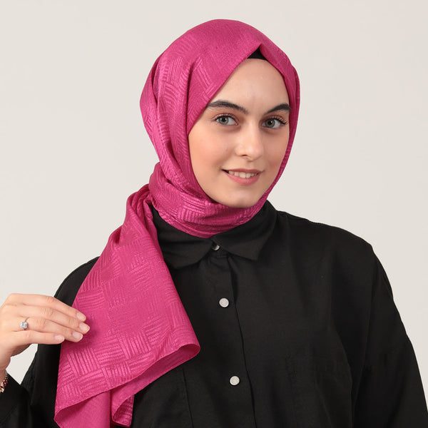 Pamuk Jakar Çizgi Desen Şal - Mürdüm