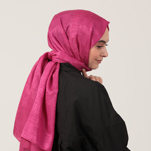 Pamuk Jakar Çizgi Desen Şal - Mürdüm