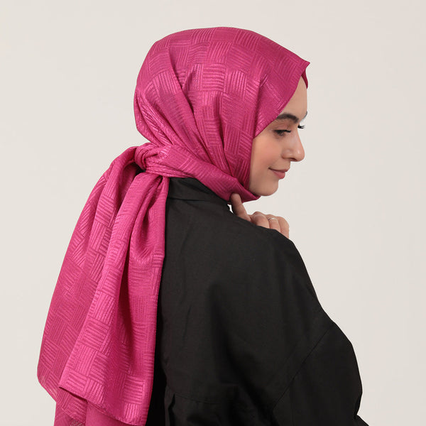 Pamuk Jakar Çizgi Desen Şal - Mürdüm