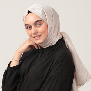 Pamuk Jakar Çizgi Desen Şal - Taş