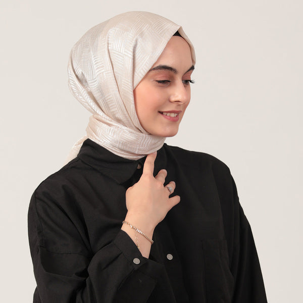 Pamuk Jakar Çizgi Desen Şal - Taş