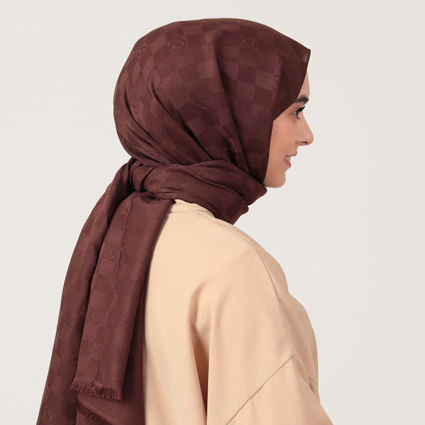 Pamuk Jakar Dama Desen Şal - Acı Kahve
