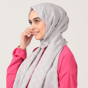 Pamuk Jakar Dama Desen Şal - Buz Beyazı