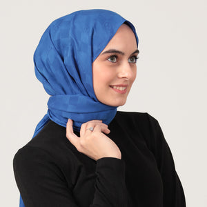 Pamuk Jakar Dama Desen Şal - Saks Mavisi