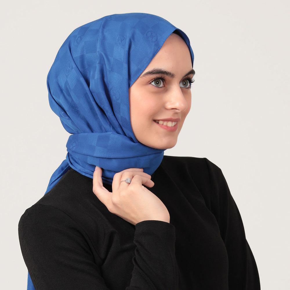 Pamuk Jakar Dama Desen Şal - Saks Mavisi