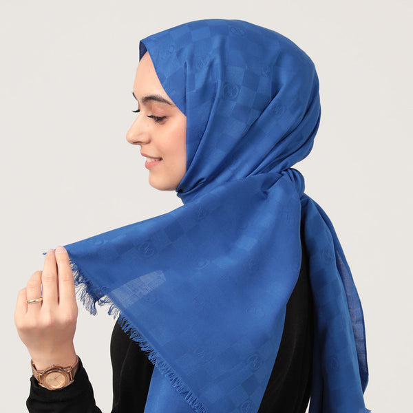 Pamuk Jakar Dama Desen Şal - Saks Mavisi