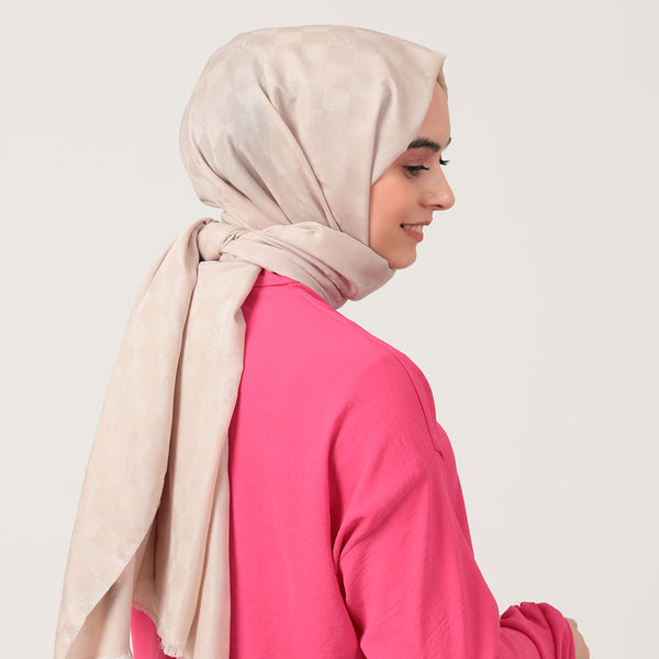 Pamuk Jakar Dama Desen Şal - Taş