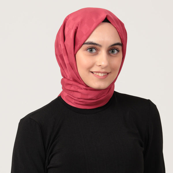 Pamuk Jakar Dama Desen Şal - Vişne