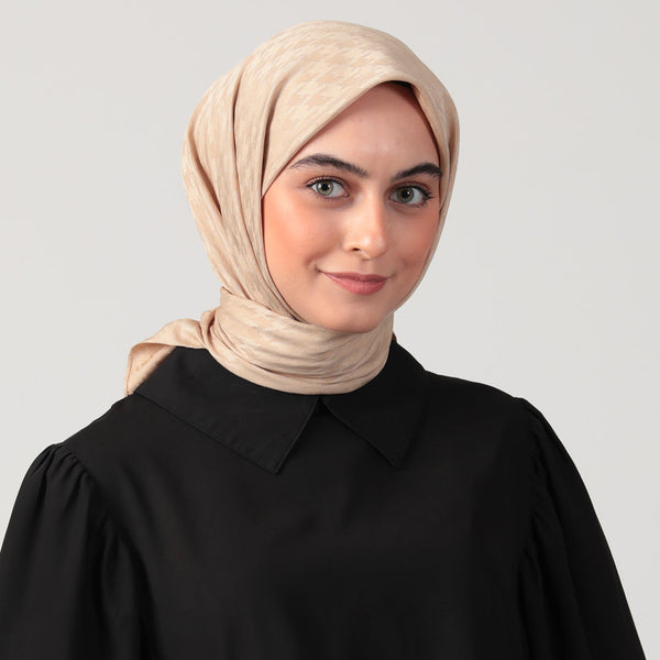 Pamuk Jakar - Kazayağı Desen Eşarp - Açık Vizon