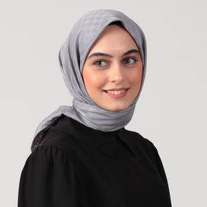 Pamuk Jakar - Kazayağı Desen Eşarp - Antrasit Mavi