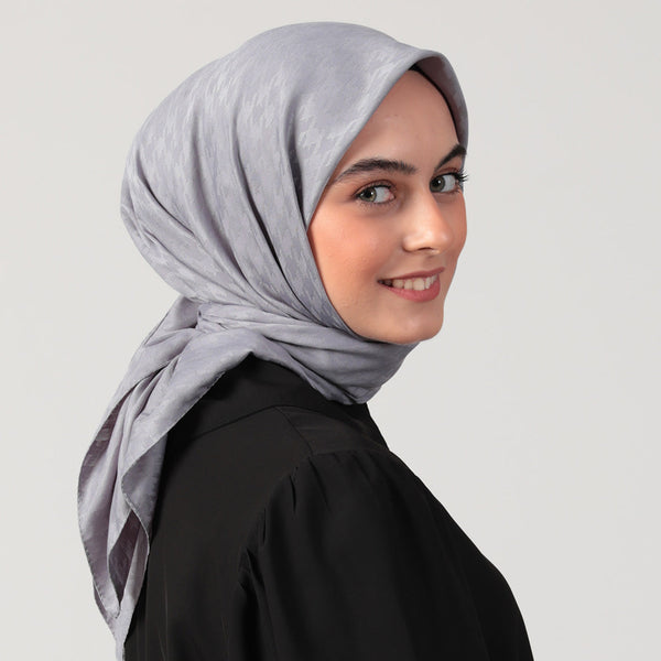 Pamuk Jakar - Kazayağı Desen Eşarp - Antrasit Mavi