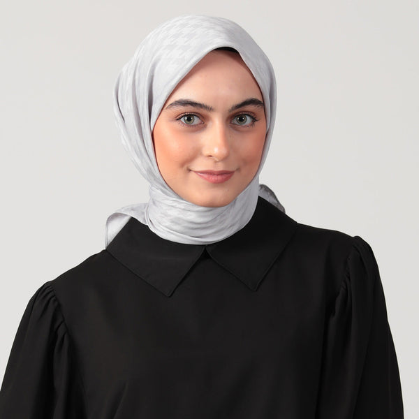 Pamuk Jakar - Kazayağı Desen Eşarp - Buz Beyazı